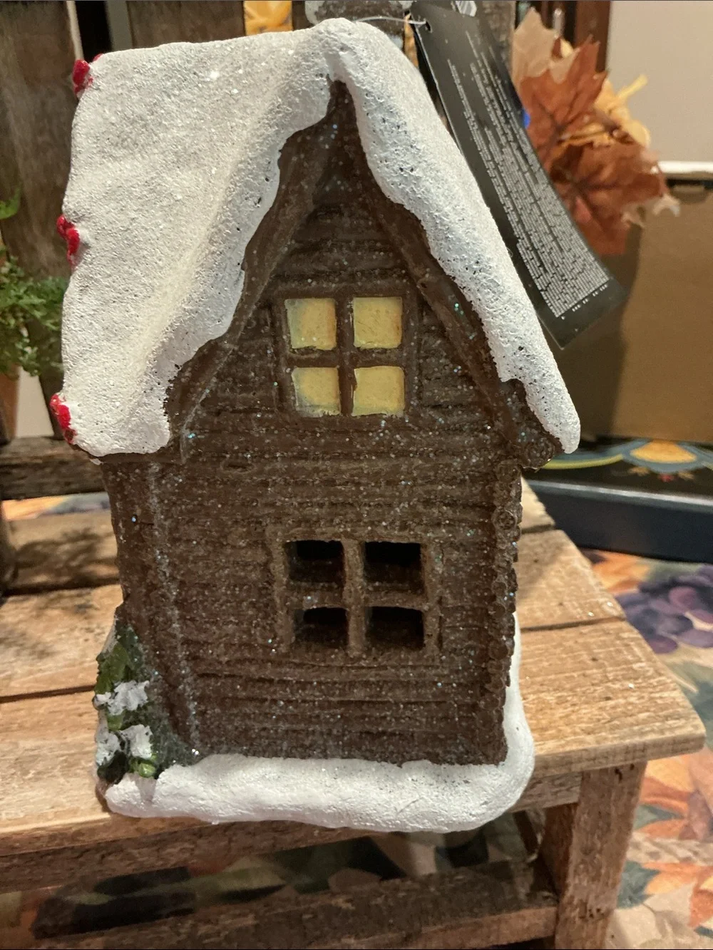 Light Up Glitter Log Cabin House Tabletop Decor